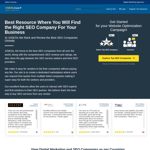 10Seos homepage screenshot