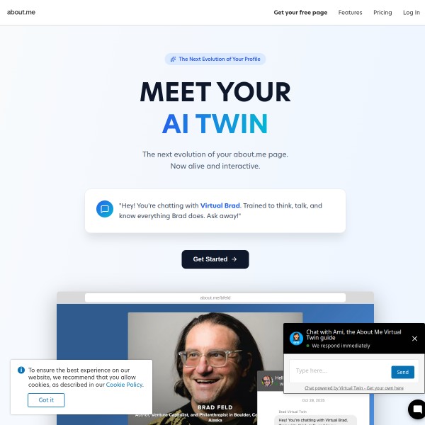 About.me homepage screenshot