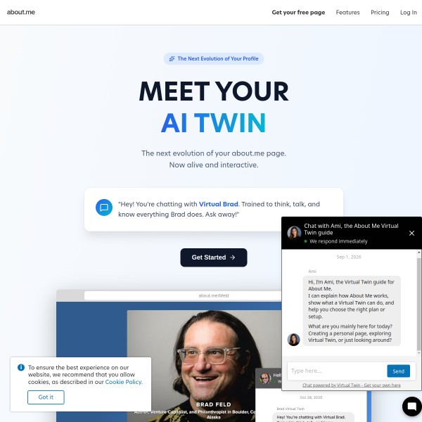 About.me homepage screenshot