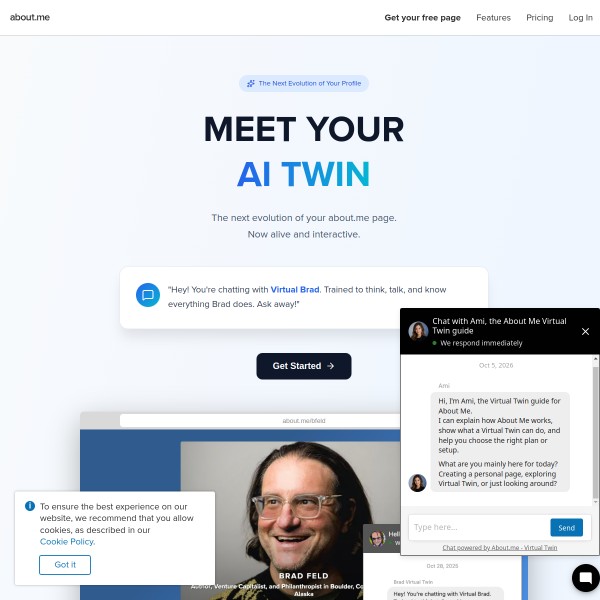 About.me homepage screenshot