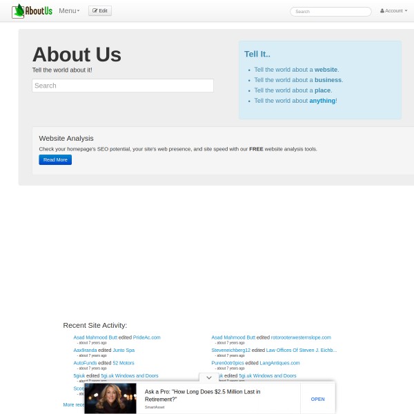 AboutUs homepage screenshot