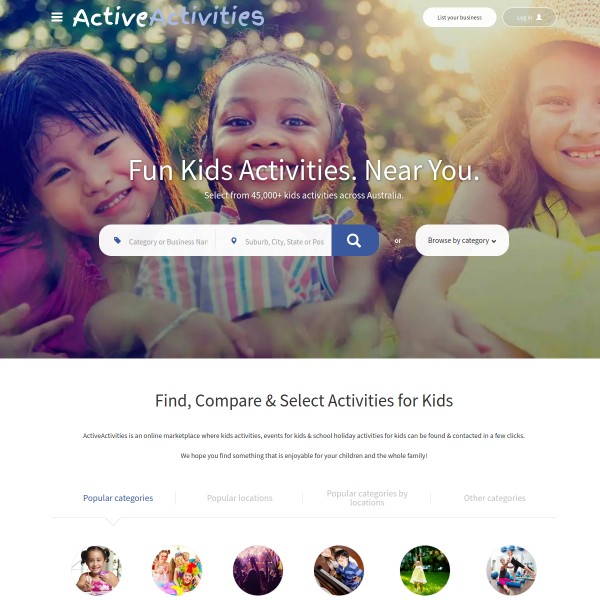 Active Activities homepage screenshot