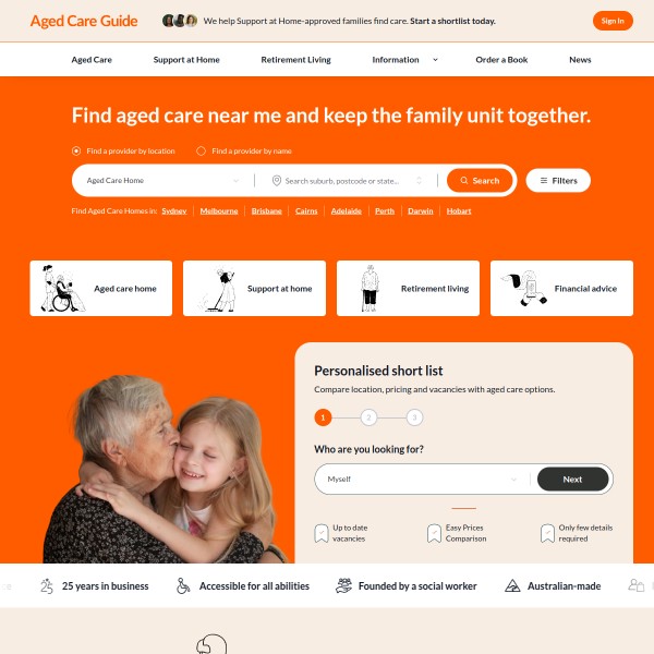 Aged Care Guide homepage screenshot