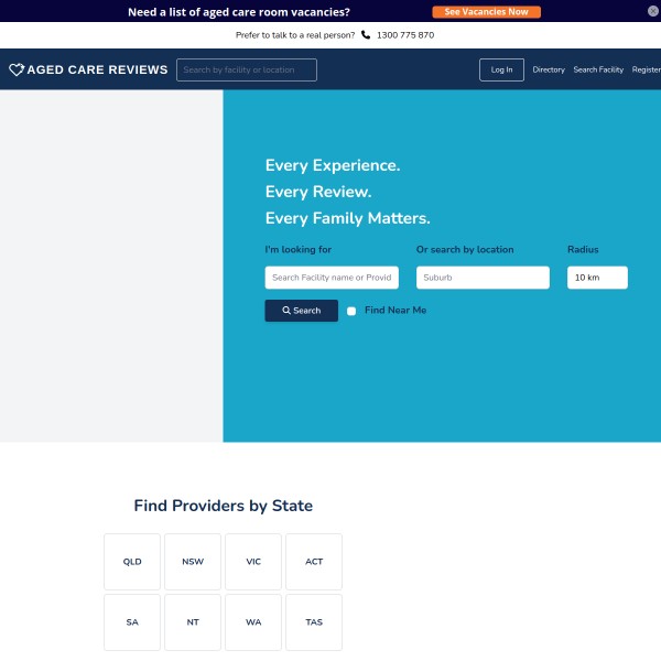 Aged Care Reviews homepage screenshot