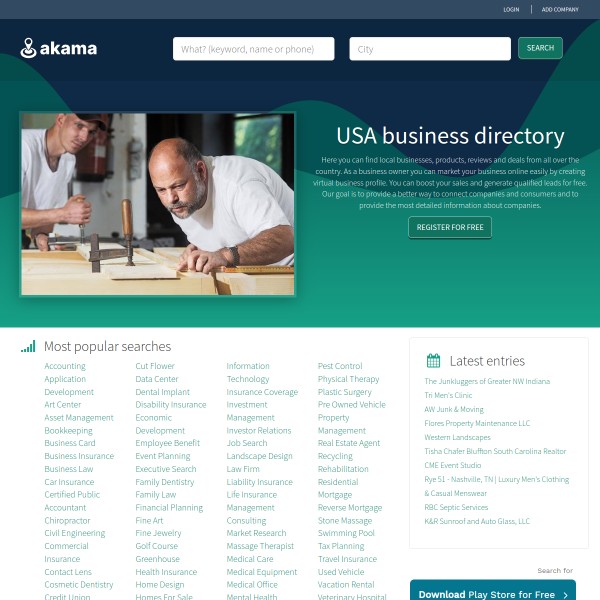 Akama homepage screenshot