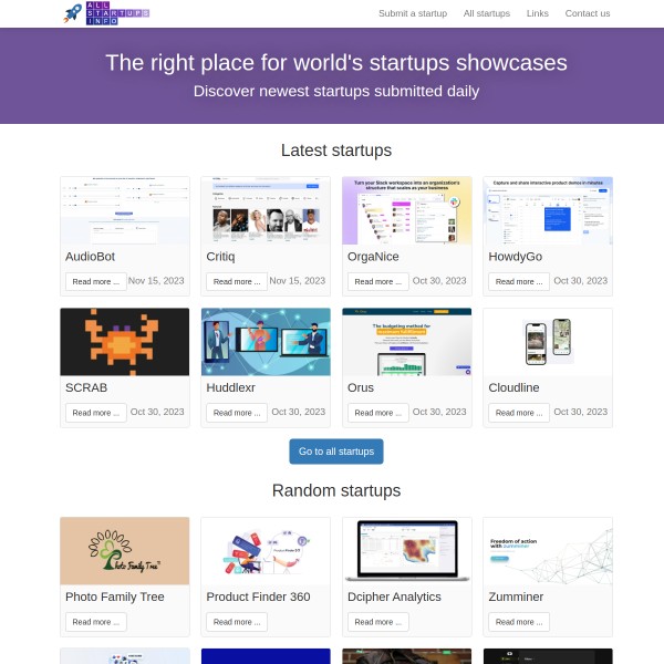 AllStartupsInfo homepage screenshot