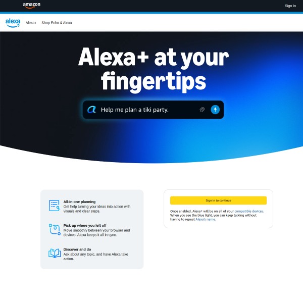 Amazon Alexa homepage screenshot