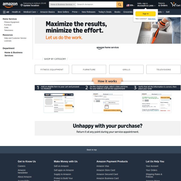 Amazon Home Services homepage screenshot