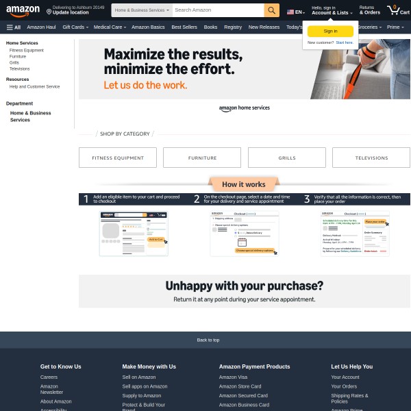 Amazon Home Services homepage screenshot