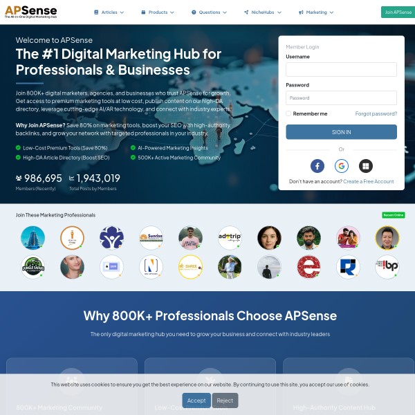 APSense homepage screenshot