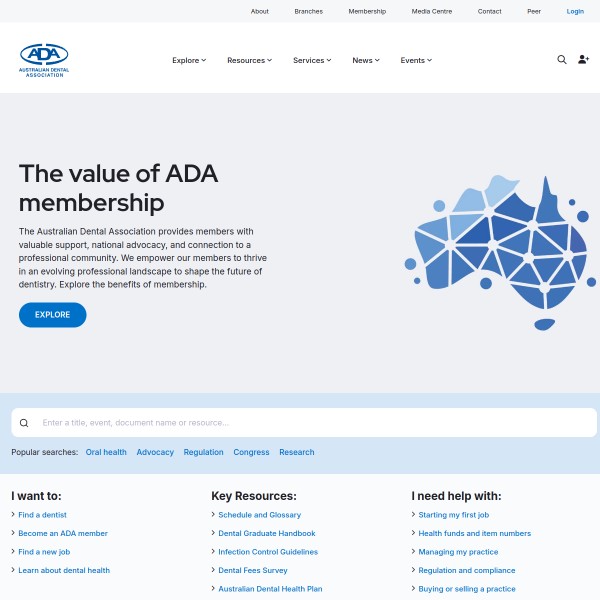 Australia Dental Association homepage screenshot