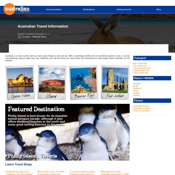 Australian Explorer homepage screenshot