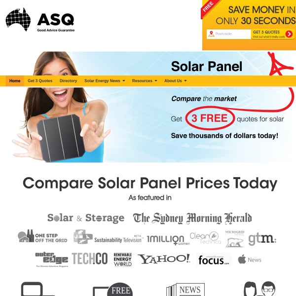 Australian Solar Quotes homepage screenshot