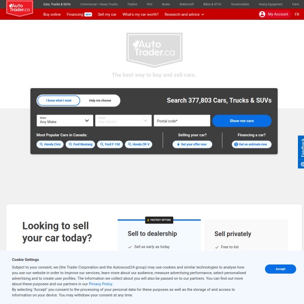 Autotrader.ca homepage screenshot
