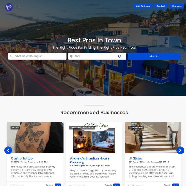 Best Pros In Town homepage screenshot