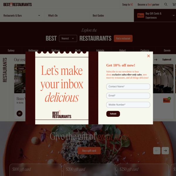 BestRestaurants.com.au homepage screenshot