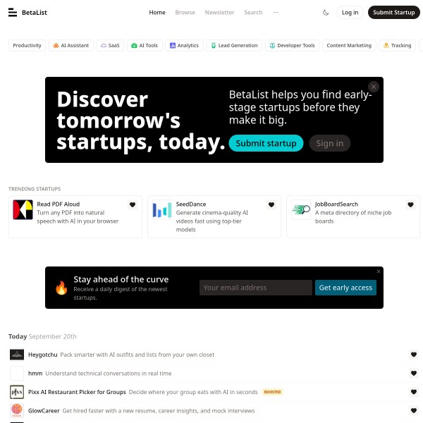 Betalist homepage screenshot
