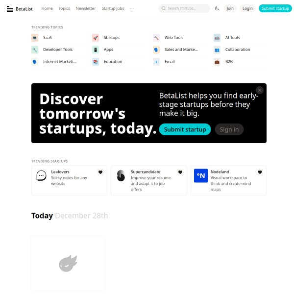 Betalist homepage screenshot