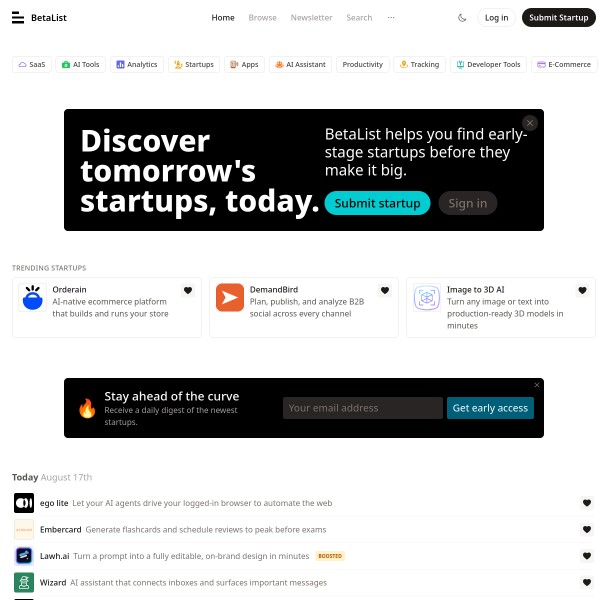 Betalist homepage screenshot