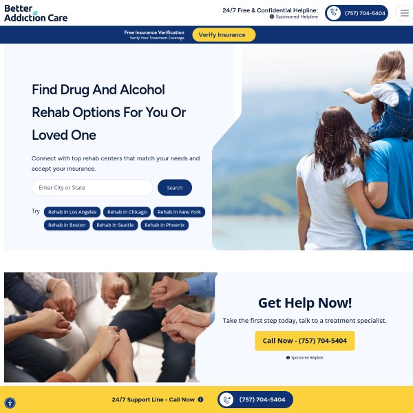 Better Addiction Care homepage screenshot