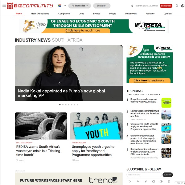 Bizcommunity homepage screenshot