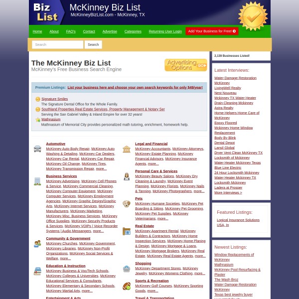 bizlistusa.com homepage screenshot