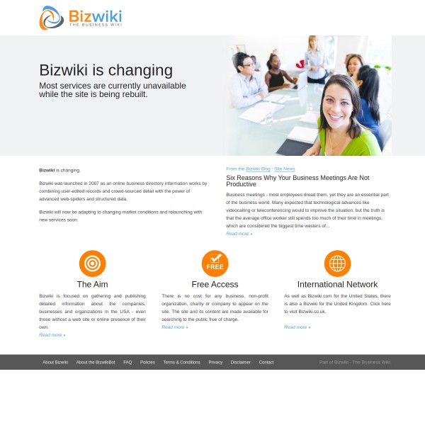 Bizwiki homepage screenshot