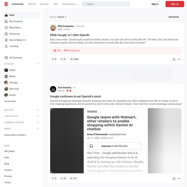 Blind homepage screenshot
