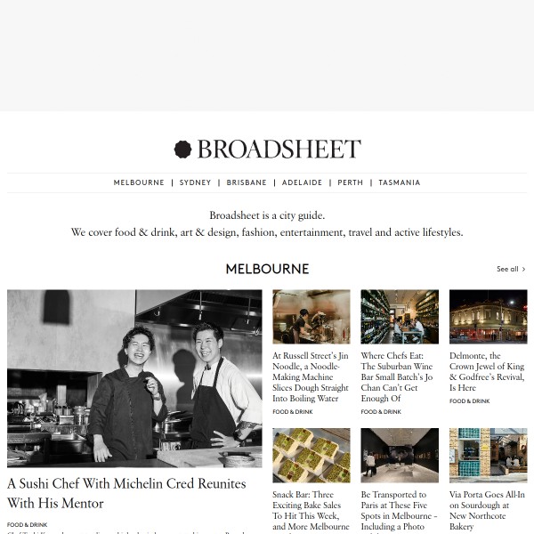 Broadsheet homepage screenshot