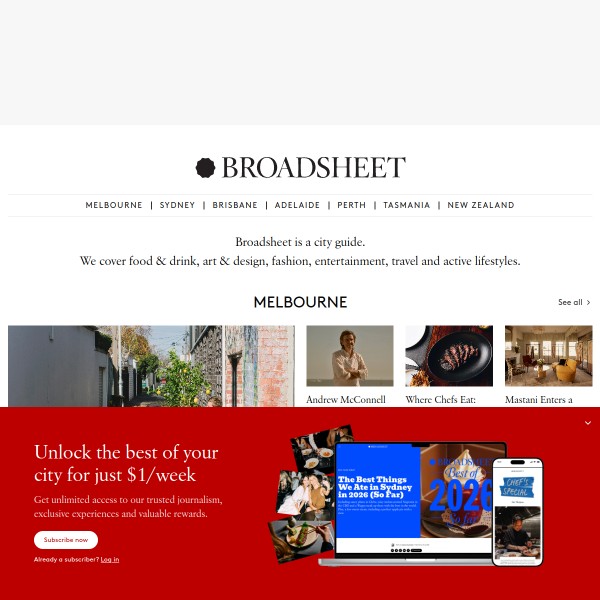 Broadsheet homepage screenshot
