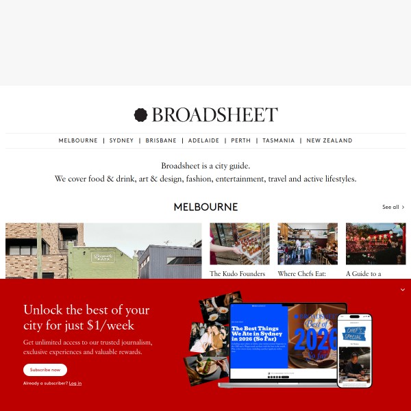 Broadsheet homepage screenshot