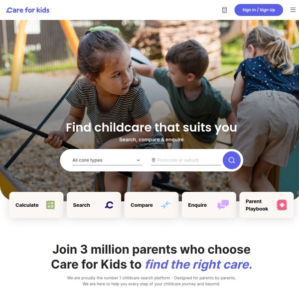 Care for Kids homepage screenshot