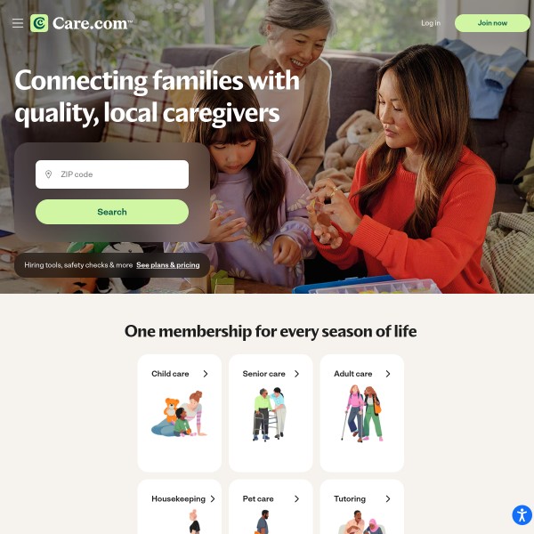 Care.com homepage screenshot