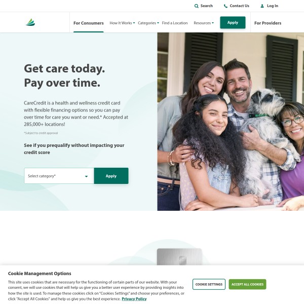 CareCredit homepage screenshot