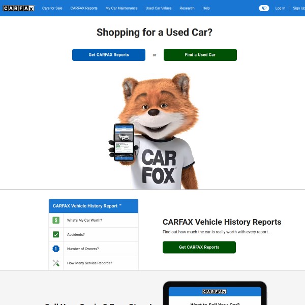 Carfax homepage screenshot