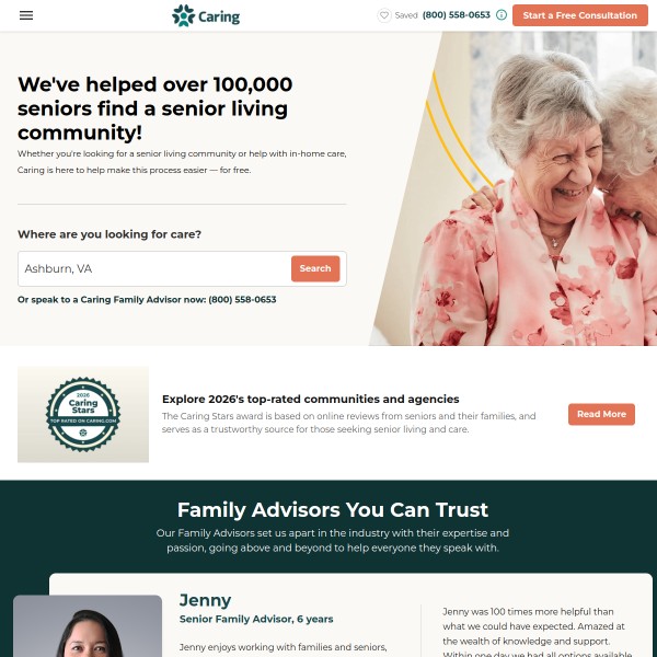 Caring.com homepage screenshot