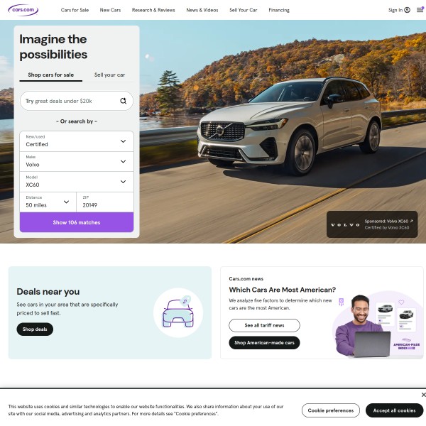 cars.com homepage screenshot