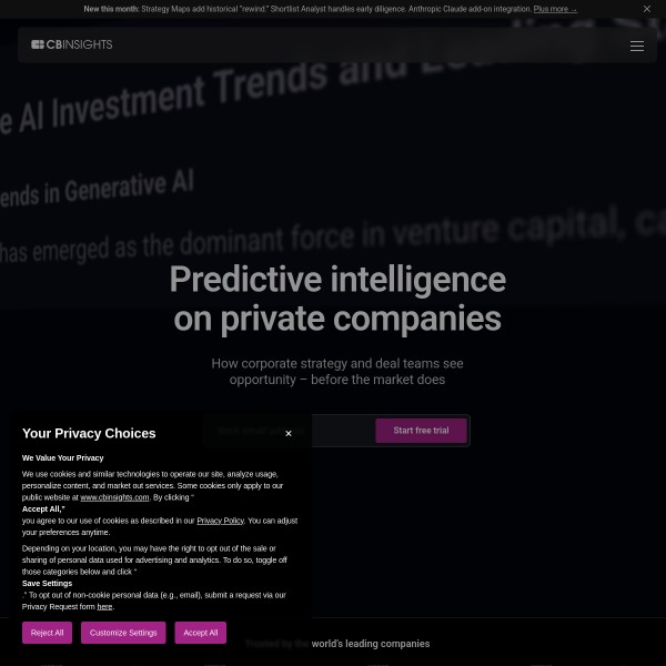 CB Insights homepage screenshot