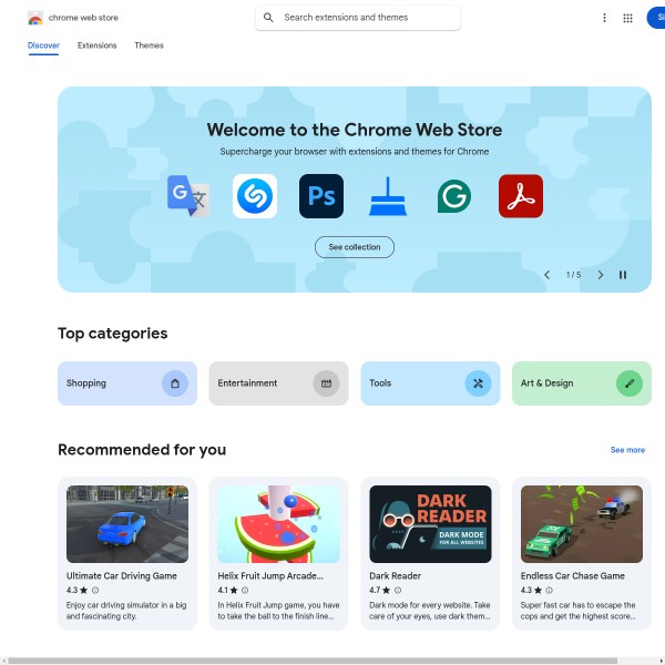 Chrome Web Store homepage screenshot