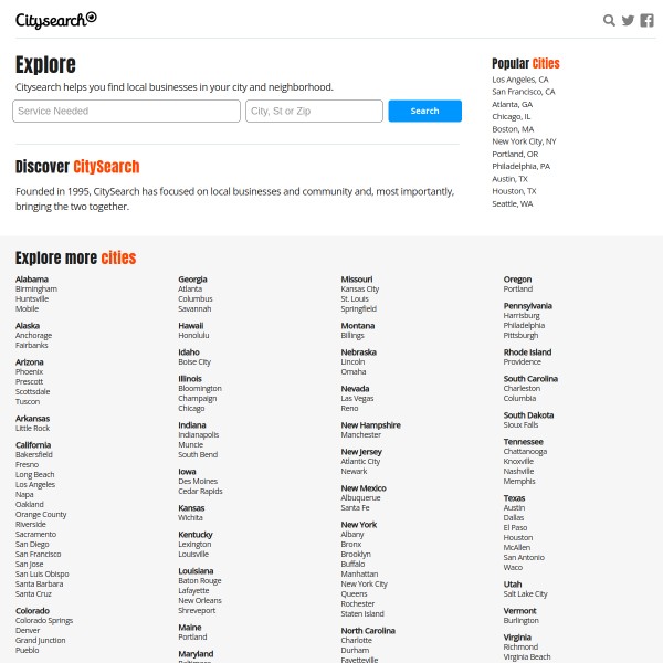 Citysearch homepage screenshot