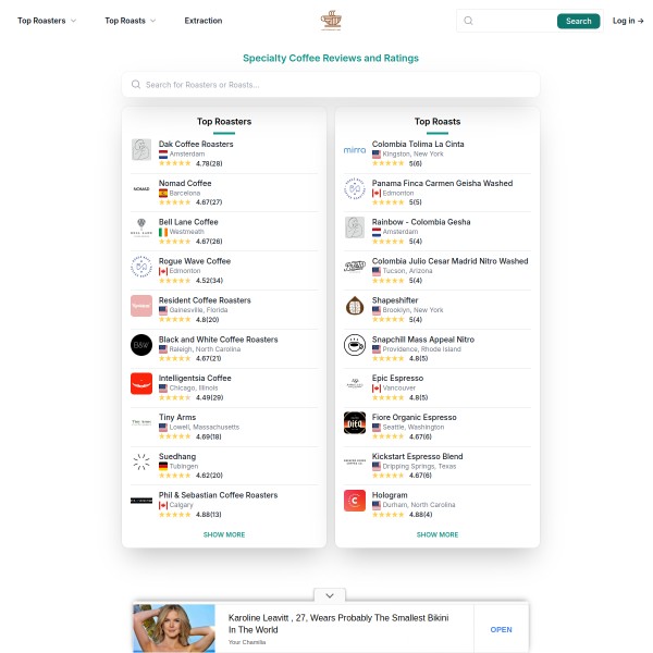 CoffeeRoast homepage screenshot