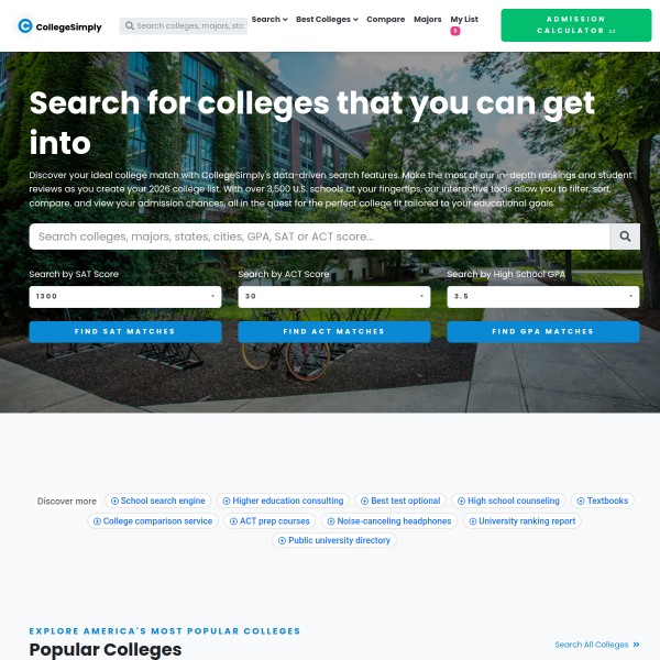 CollegeSimply homepage screenshot
