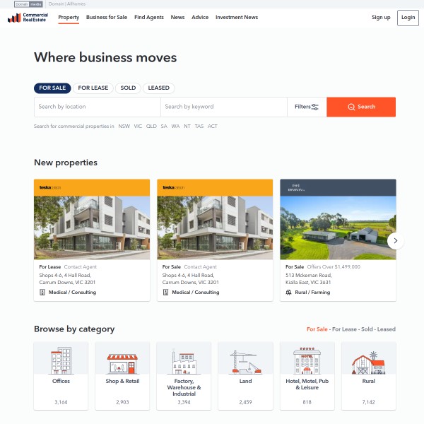 Commercial Real Estate homepage screenshot