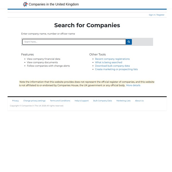 Companies in the UK homepage screenshot