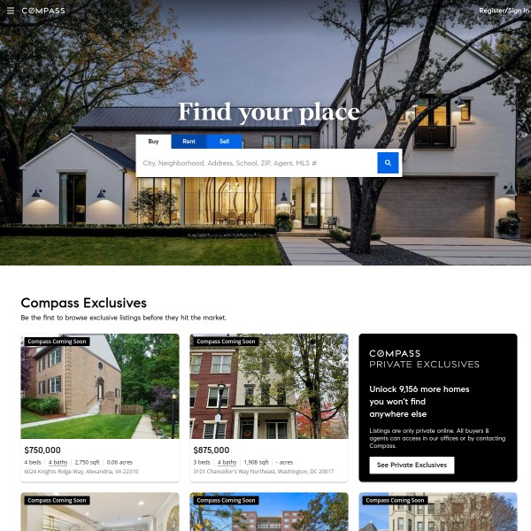 Compass homepage screenshot