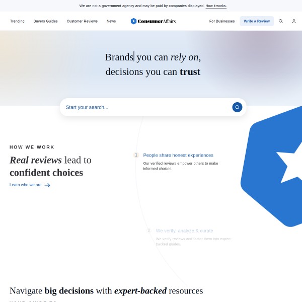 Consumer Affairs homepage screenshot