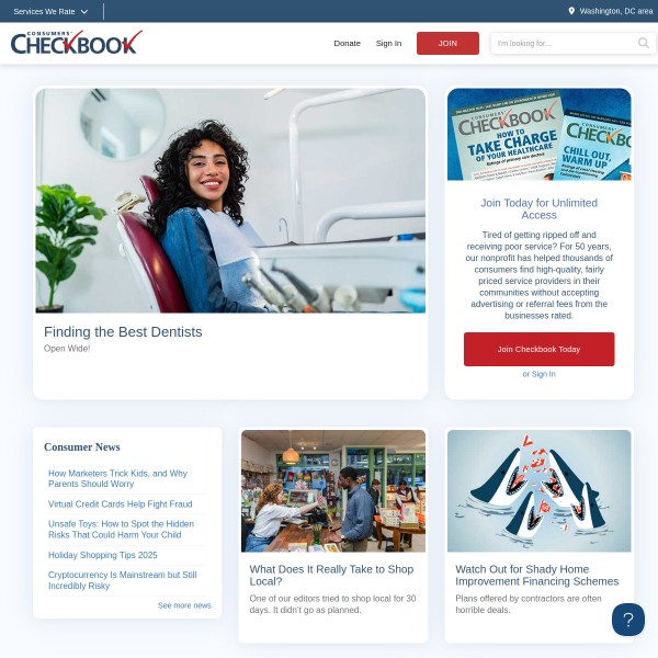 Consumers Checkbook homepage screenshot