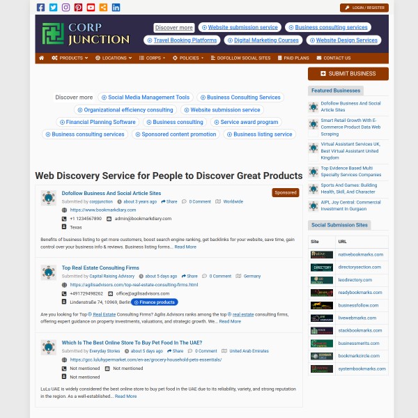 CorpJunction homepage screenshot