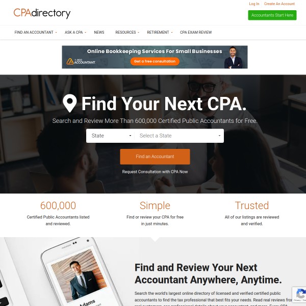 CPA Directory homepage screenshot