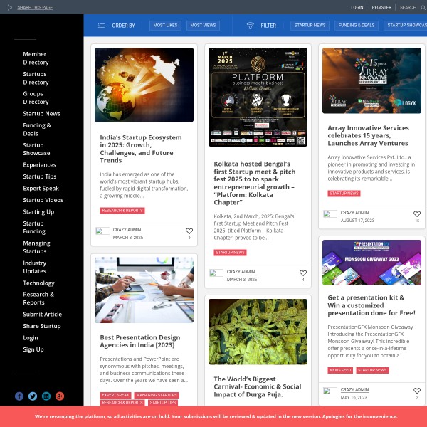 Crazy about Startups homepage screenshot